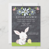 イースターブランチバニーとシックと春の花 招待状 (正面)