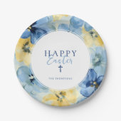 イースターブランチホリデークリスチャンクロスフローラブルー ペーパープレート (正面)