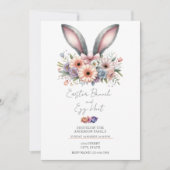 イースターブランチモダンフローラバニー耳招待状 招待状 (正面)