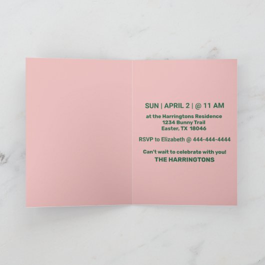 イースターブランチ写真パステルピンク&グリーン花模様 招待状 (内部)