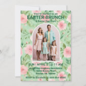 イースターブランチ写真パステルピンク&グリーン花模様 招待状 (正面)