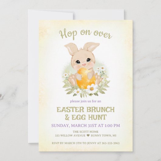イースターブランチ卵狩りイエローキュートバニー 招待状 (正面)