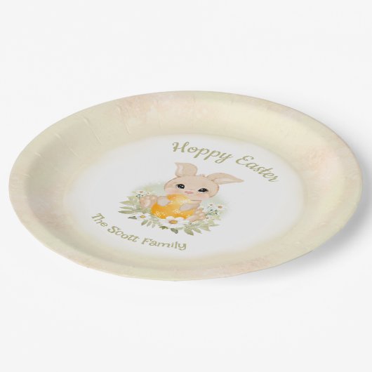 イースターブランチ卵狩りイエローバニーファミリー名 ペーパープレート (アングル)