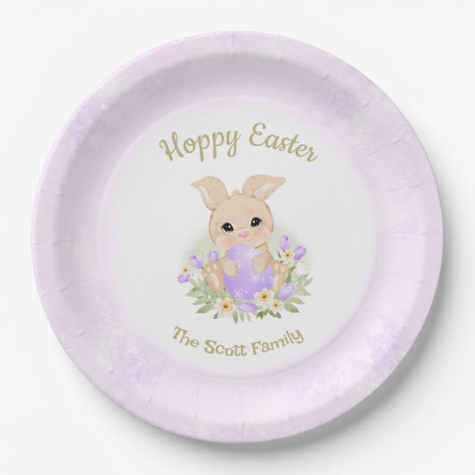 イースターブランチ卵狩りパープルバニーファミリー名 ペーパープレート (正面)