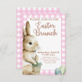 イースターブランチ招待状ラビットピンクジンガムプレイド 招待状 (正面/裏面)