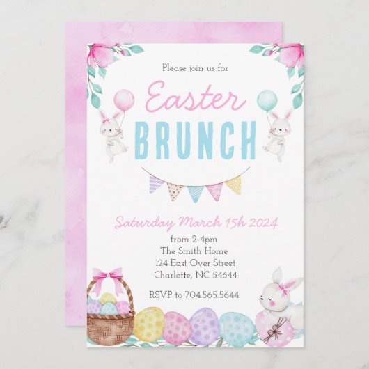 イースターブランチ招待状, イースター昼食の招待 招待状 (正面/裏面)