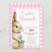 イースターブランチ招待状、水色ウサギ、ピンク 招待状 (正面/裏面)