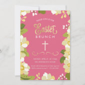 イースターブランチ招待状(花と金ゴールドアクセント付) 招待状 (正面)