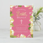 イースターブランチ招待状(花と金ゴールドアクセント付) 招待状 (スタンド正面)