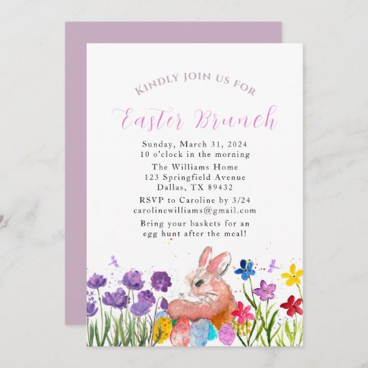 イースターブランチ水の色バニーラビットエッグフローラ 招待状 (正面/裏面)