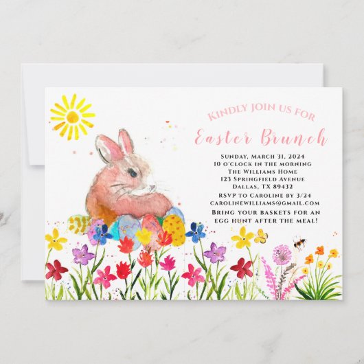 イースターブランチ水の色バニーラビットエッグフローラ 招待状 (正面)