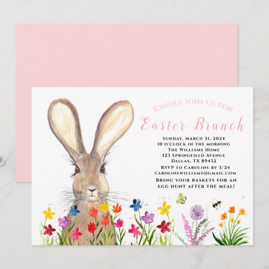 イースターブランチ水の色バニーラビットエッグフローラ 招待状 (正面/裏面)