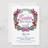 イースターブランチ水カラーリースとバニー 招待状 (正面)