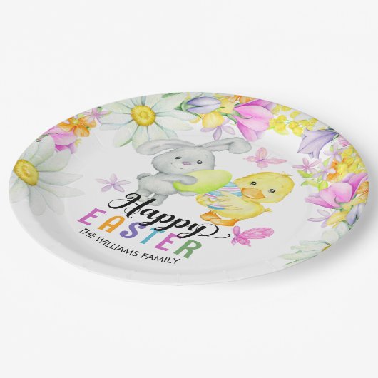 イースターブランチ&エッグ狩りかわいいバニーとシック ペーパープレート (アングル)