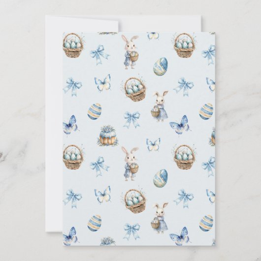 イースターブランチ&エッグ狩りかわいいブルーフローラバニー 招待状 (裏面)