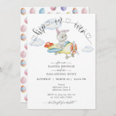 イースターブランチ&エッグ狩りかわいい飛行機バニーパイロット 招待状 (正面/裏面)