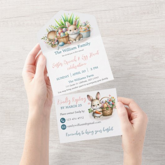 イースターブランチ&エッグ狩り オールインワン招待状 (貼ってはがせる)