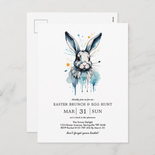 イースターブランチ&エッグ狩り |水彩バニー シーズンポストカード (正面/裏面)