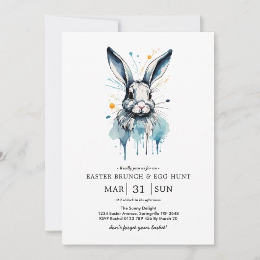 イースターブランチ&エッグ狩り |水彩バニー 招待状 (正面)