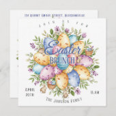 イースターブランチ – バニーとイースターエッグの花 招待状 (正面/裏面)