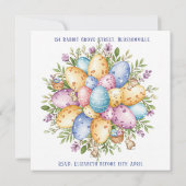 イースターブランチ – バニーとイースターエッグの花 招待状 (裏面)