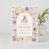 イースターブランチ 卵の宝探し 可愛いウサギ 花 フラワーピンク 招待状 (スタンド正面)