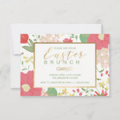 イースターブランチ、春の金ゴールドの花柄の招待状 招待状 (正面)