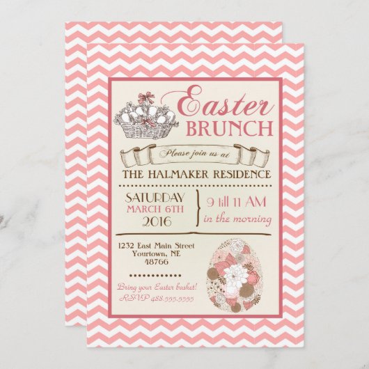 イースターブルンチイースター狩り誕生日招待状 招待状 (正面/裏面)