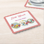 イースターブルンチバニーチックフローラリース ペーパーコースター (アングル)