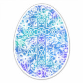 イースターブルーウォーターカラークロス卵 シール (正面)
