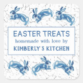 イースターブルーバニーウサギカ焼いたワイトグッカスタムズ スクエアシール (正面)