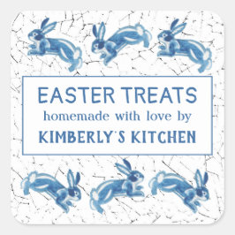 イースターブルーバニーウサギカ焼いたワイトグッカスタムズ スクエアシール