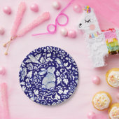 イースターブルーホワイトラビットバニーデルフトかわいい ペーパープレート (パーティー)