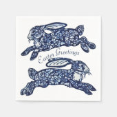 イースターブルー&ホワイトオリエンタルウサギBunny Delft スタンダードカクテルナプキン (正面)