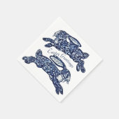 イースターブルー&ホワイトオリエンタルウサギBunny Delft スタンダードカクテルナプキン (角)