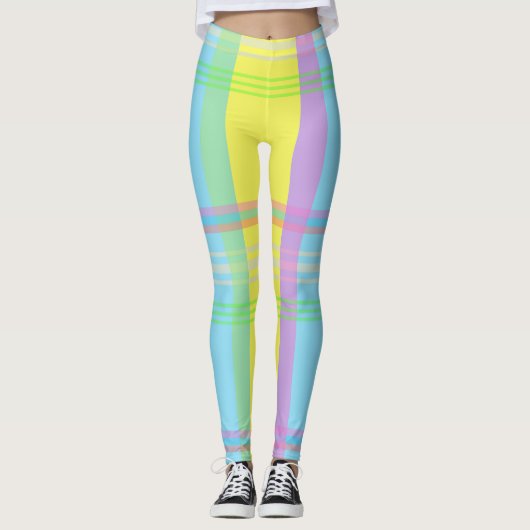 イースタープレイドブルーイエローピンクラベンダーレギンス レギンス (正面)