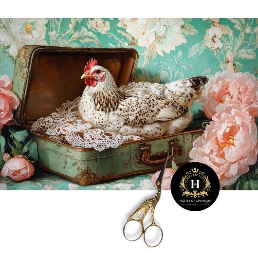 イースターヘングリーンスーツケースフローラレースのデコパージュ 薄葉紙