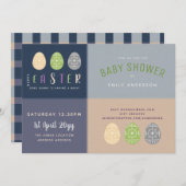 イースターベイビーシャワー招待状ブルーソフトピンク 招待状 (正面/裏面)