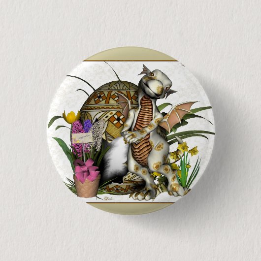 イースターベビーのドラゴンバッジかボタン 缶バッジ (正面)