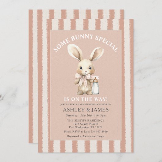 イースターベビーシャワーの途中にいくつかのバニー 招待状 (正面/裏面)