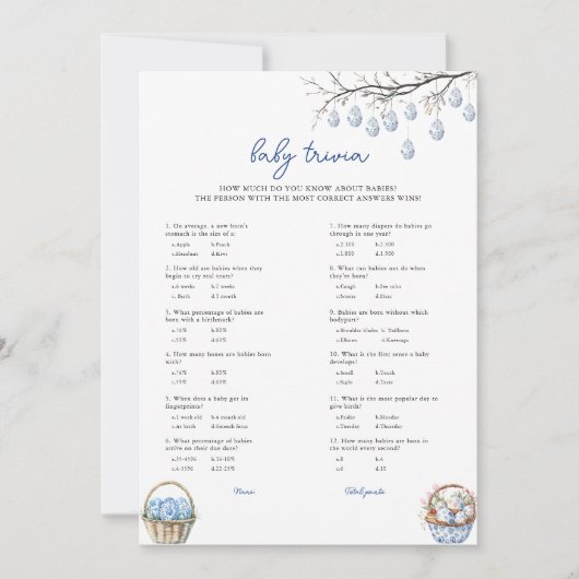 イースターベビートリビアベビーシャワーゲームカード シーズンカード (正面)