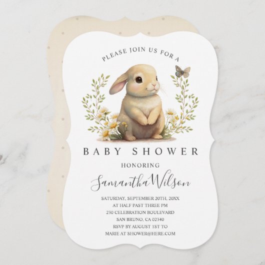 イースターベビーバニー春ベビーシャワー招待状 招待状 (正面/裏面)