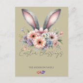 イースターベージュフローラバニーラビット耳ファミリー名 シーズンポストカード (正面)