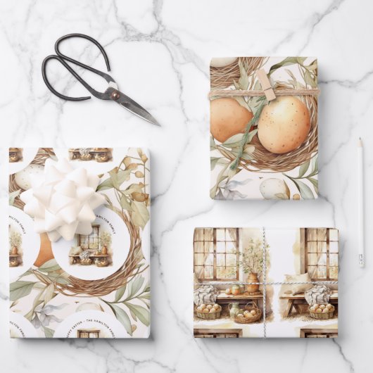 イースターベージュヴィンテージファミリー名 ラッピングペーパーシート (正面)