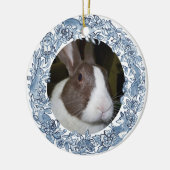 イースターペットフォトブルー白うさぎ犬キャットカスタム セラミックオーナメント (左)