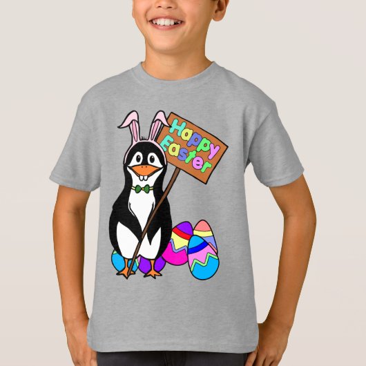 イースターペンギンとカラフルな卵 Tシャツ (正面)