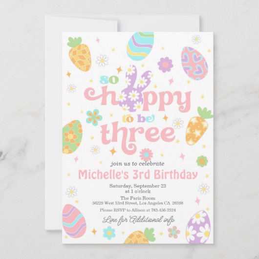イースターホッピーは3つの誕生日 招待状 (正面)