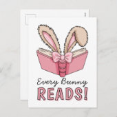 イースターホリデーかわいい読書うさぎブックラバー シーズンポストカード (正面/裏面)