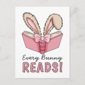 イースターホリデーかわいい読書うさぎブックラバー シーズンポストカード (正面)