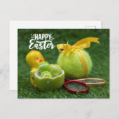 イースターホリデーのテニスボール（卵の殻） シーズンポストカード (正面/裏面)